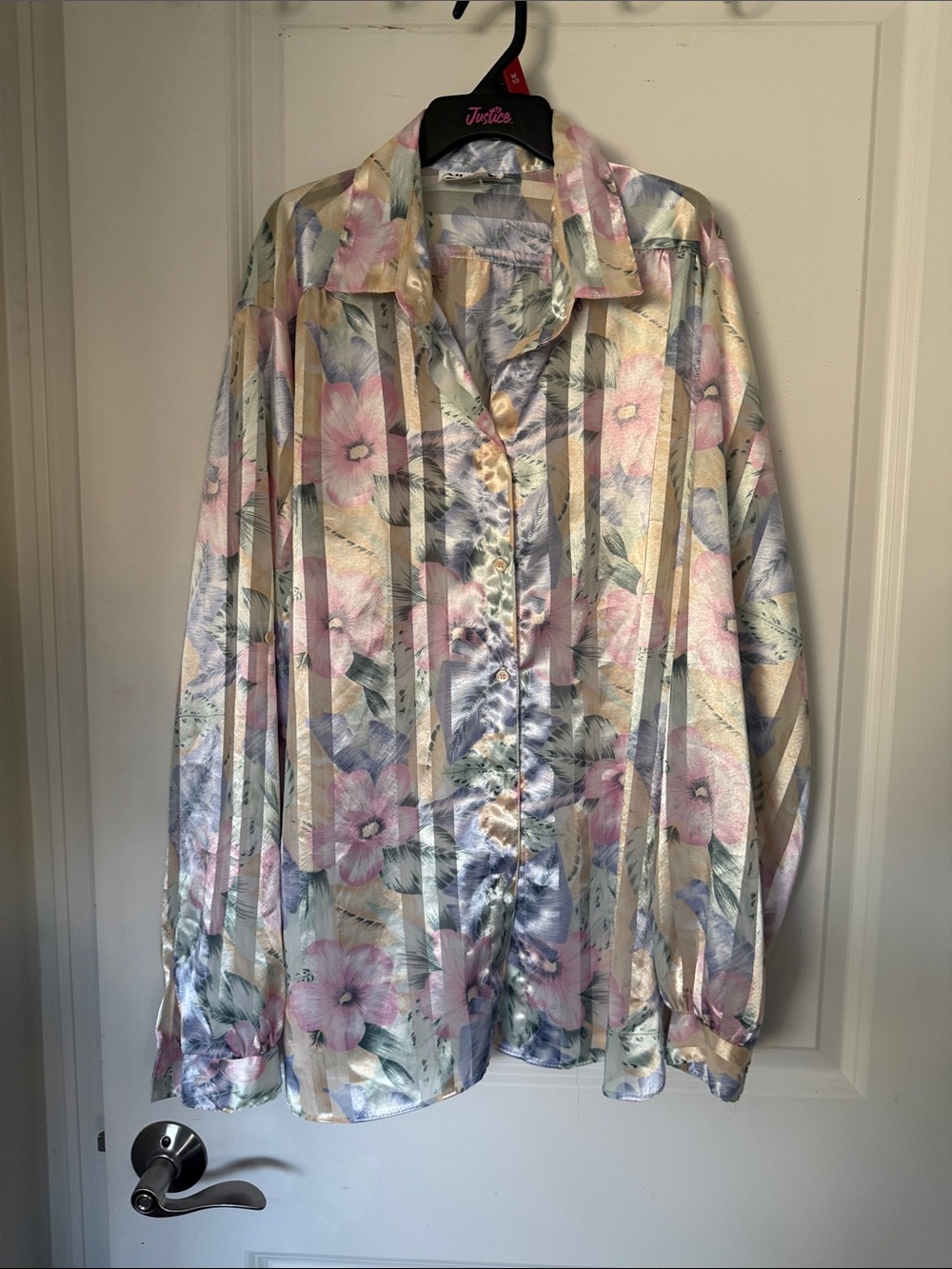 All Hours Pastel Floral Satin Button-Down Shirt